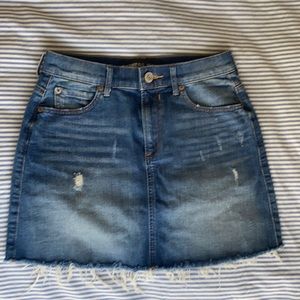 Express High waisted denim mini skirt with raw hem